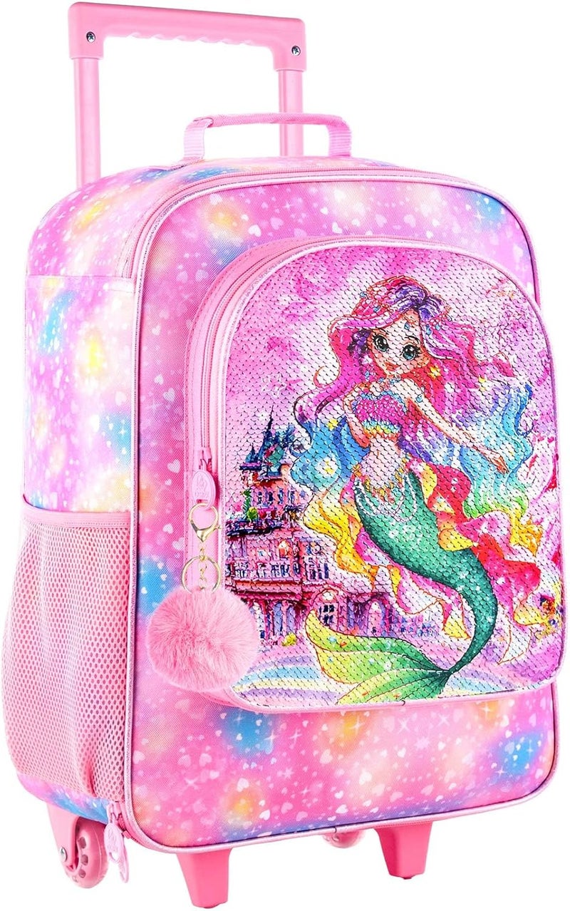 HPJGD Girls Suitcase, Kids Sequins Rolling Luggage, Cute Mermaid Travel Carry on for Elementary Preschool Toddler - Image 1